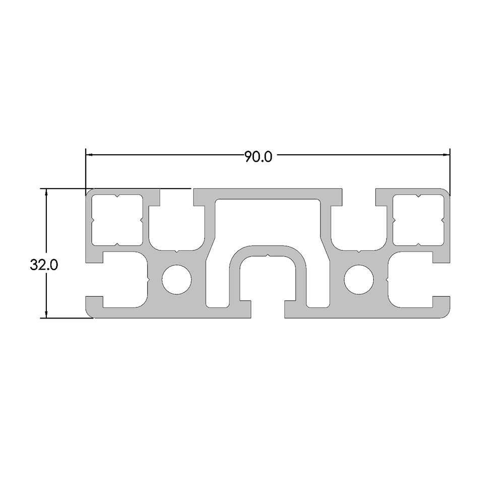 10-9032-0-72IN MODULAR SOLUTIONS EXTRUDED PROFILE<br>90MM X 32MM PROFILE, CUT TO THE LENGTH OF 72 INCH